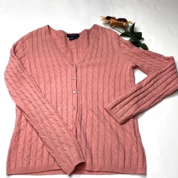 Magaschoni Cashmere Cable‎ Knit V-Neck Cardigan Coral Small - Picture 1 of 7